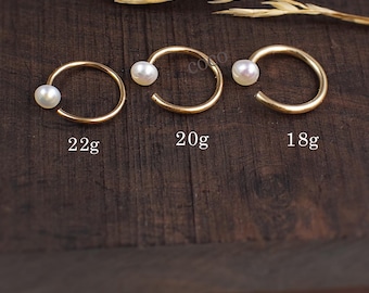 14K Gold Filled Pearl Nose Hoop – Adjustable Nose Ring -Silver/ Rose  Gold Nose Ring - Tiny Nose Ring- Nose Piercing Ring- Pearl Stud