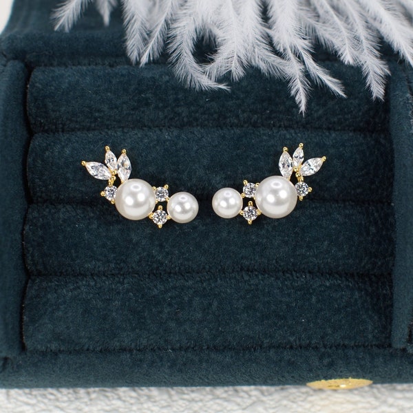 Freshwater Pearl Stud Earrings -Gold Plated Sterling Silver Pearl Earrings -Wedding Earrings -Tiny Gold Stud Earring -Minimalist pearl studs