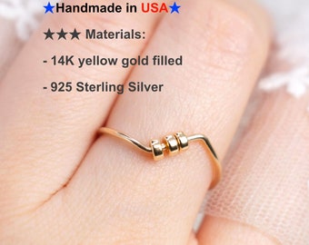 Gold Bead Spinner Ring – Bead Ring -Spinner Ring Dainty Gold Ring - Bead fidget ring Fidget ring -silver stackable Ring for women -Midi Ring
