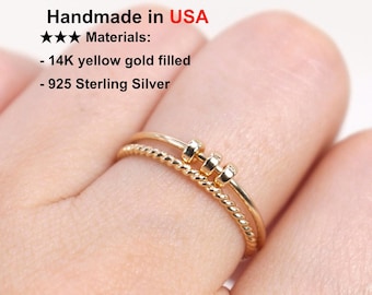 Gold Fidget Ring Set – Sterling Silver Spinner, Dainty Stackable Rings - Bead ring Gold, Silver stackable Ring for women -  Dainty Gold Ring
