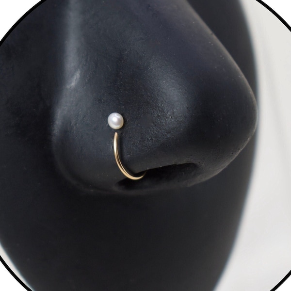 14K Gold Filled Pearl Nose Hoop – Adjustable Nose Ring -Silver/ Rose  Gold Nose Ring - Tiny Nose Ring- Nose Piercing Ring- Pearl Stud