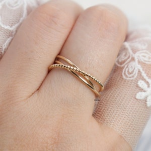 Dainty Spinner Rings - Fidget Ring Set 3 - Elegant Set Of Interlocking Ring - 14k Gold Filled Cross Ring - Gold- Silver Rose Stackable Ring
