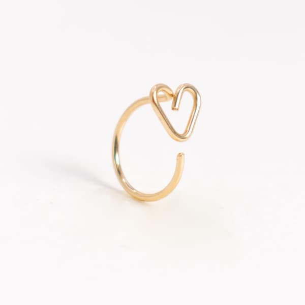 14k Gold Heart Hoop Earring –  Nose Hoop- Cartilage Hoop-  Tragus Hoop  Helix Hoop Stud - Tiny Huggie Hoop Earrings- Piercing Hoop Ring