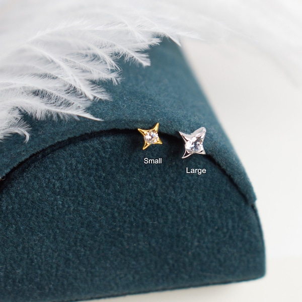 Sterling Silver Starburst CZ Stud Earrings –Gold or Silver Stud Earrings -Screw Back Earrings -Cartilage Helix Cartilage Minimalist Earring