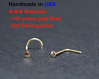 Gold Nose Ring – Sterling Silver Nose Stud, L-Shape or Screw Nose Ring- Gold Nose Screw- Nose Stud-Gold Nose Ring-925 Silver Nose Ring