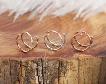Anillo de nariz de oro de 14 quilates, anillo de nariz doble para aros de nariz con una sola perforación, anillo de nariz de oro de 14 quilates, anillo de nariz de plata o oro rosa, anillo de nariz pequeño, aro en espiral