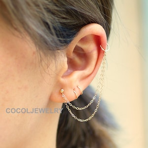 Helix Chain Earring Chain Ear Cuffs Chain Cuff Earring yellow Gold Studs Surgical Steel Chain Hoop Earrings silver Chain Ear jackets