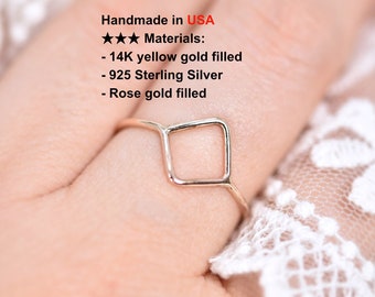 Gold Filled Rectangle Ring – Gold open Rectangle ring- Gold Simple Ring- Thin Ring- Rose Gold Ring Sterling Silver Minimalist Ring