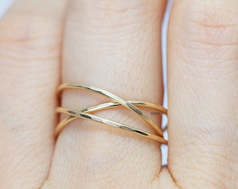 Fidget Ring Spinner Ring Set 3 -Fidget Ring Elegant Set Of Interlocking Ring - 14k Gold Filled Cross Ring - Gold Silver Rose Stackable Ring
