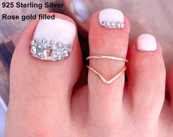 Adjustable Gold Toe Ring Set –Sterling Silver & 14K Gold Filled Gold Toe Ring Set. Toe Ring, Minimalist Jewelry, Polished Rose Gold Toe Ring