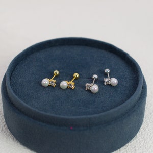 Boucles d'oreilles perlées vissées Or - Boucles d'oreilles minimalistes en perles d'argent sterling - Tragus - Boucles d'oreilles cartilage hélicoïdal 20 g