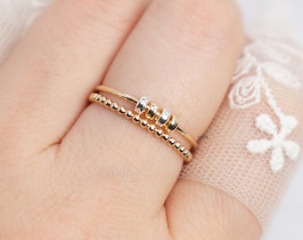 Gold Filled Bead Fidget Spinner Ring - Stackable Ring Bead fidget ring Set -Gold, Silver stackable Ring set -pinner Ring Dainty Gold Ring