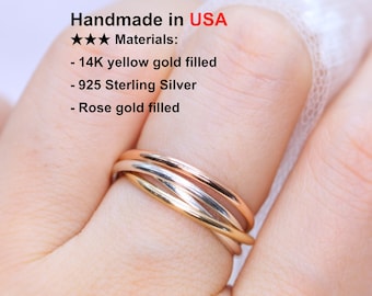 Fidget Spinner Ring-Sterling Silver-Gold & Rose Gold Filled Fidget Ring-Dainty Stackable Rings Cross Rings-Elegant Set Of Interlocking Ring