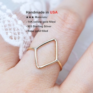 Diamond Shape Geometric Modern Minimal Ring-  silver or Rose Gold Diamond Shaped Stacking Ring- Gold Rhombus Ring- Minimalist Ring- Gift
