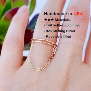 14K Gold Filled Double Chain Ring/ Sterling Silver Chain Linked Double Chain Ring /Knuckle Ring Finger Ring /Thin Gold Rings/ Body Jewelry