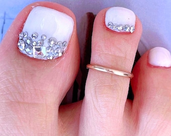 Ensemble de bagues d'orteil remplies d'or 14 carats, bijoux minimalistes réglables - bague d'orteil en or poli, anneau d'orteil réglable - or 14 carats - bague d'orteil en or rose