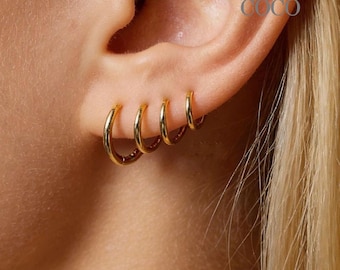 18K Gold Dainty Earrings - Huggie Hoop Earrings - Tiny Simple Hoops - Minimalist Earrings - Tragus Hoop Helix Hoop Conch Hoop  Piercing Hoop