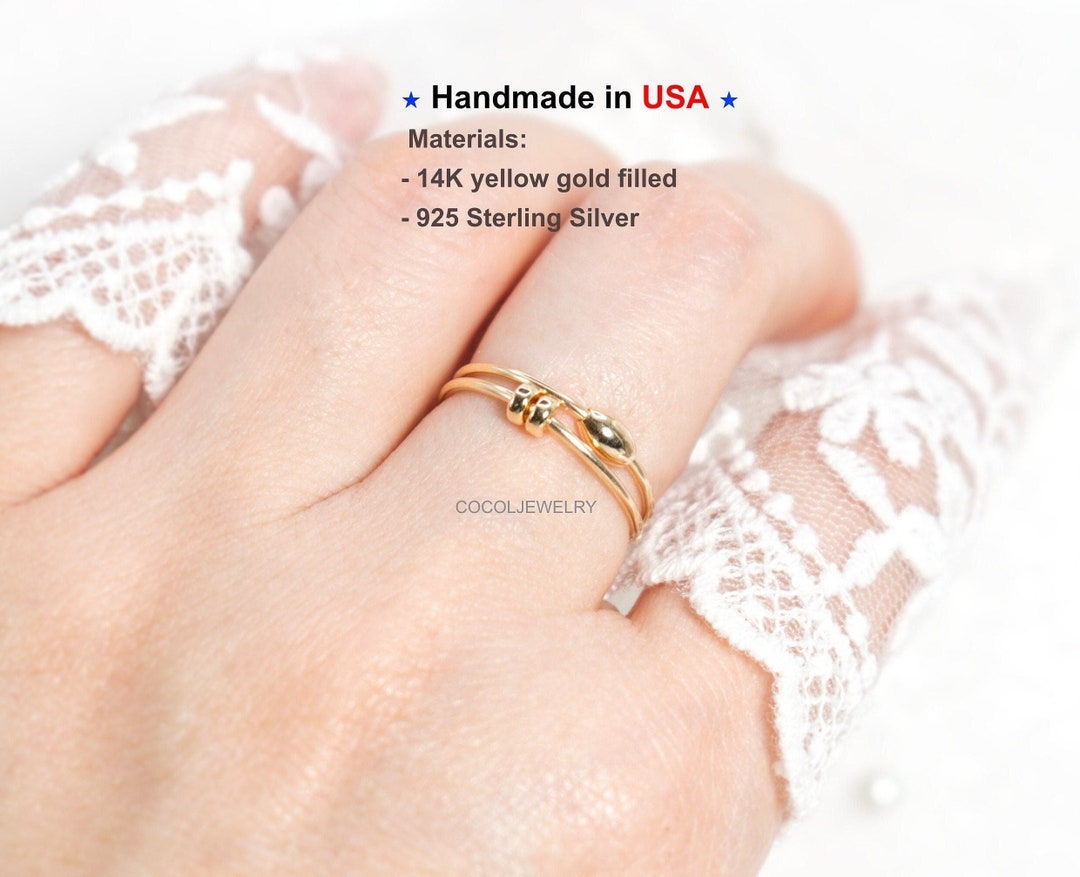 14k Gold Filled Spinner Ring Set –sterling Silver Fidget Ring- Bead ...