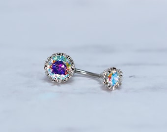 CZ Belly Button Ring – Surgical Steel Belly Dance Jewelry, 14 Gauge Belly Button Ring - -Body Jewelry -surgical steel belly ring-