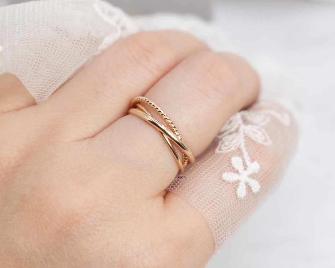 Gold Fidget Ring -spinner Ring Set 3 - Dainty Spinner Rings - Elegant Set of Interlocking Ring - 14k Gold Filled Cross Ring - Stackable Ring - Etsy