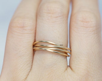 Gold Spinner Fidget Ring -14K Gold Filled Elegant Set Of 4 Interlocking Ring -Relaxing Ring Available In Gold- Silver Multiple Size