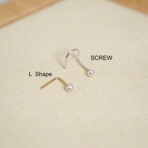 Gold Nose Ring- Screw Pearl Nose Stud- L-Shape Nose Stud-Gold Nose Ring-925 Sterling Silver Nose Ring-20- 22 gauge Nose ring Stud
