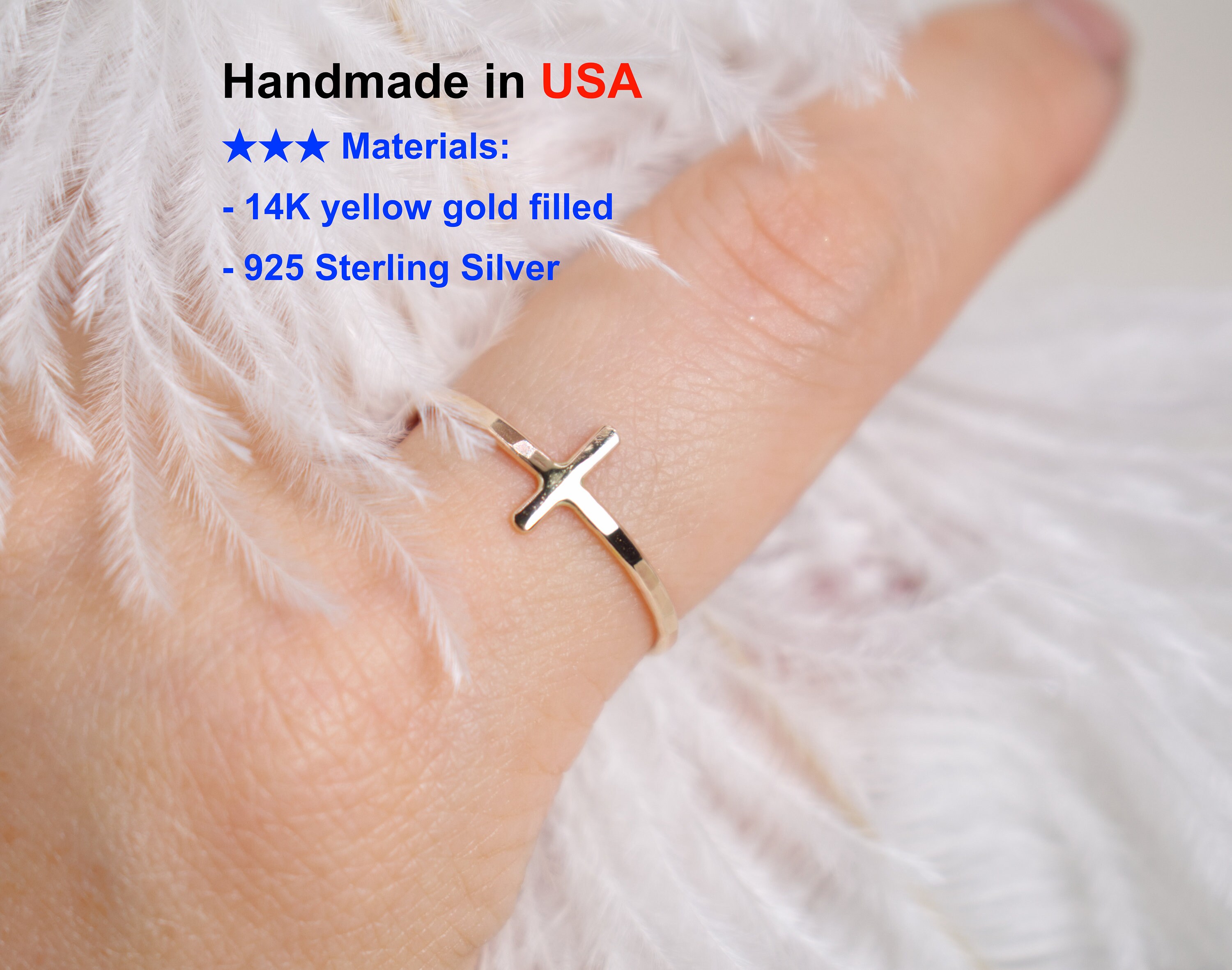 Gold Kreuz Ring - Kreuz Ring - Stapelring 14K Gold filled - Stapelring aus Gold oder Sterling Splitter - Zierlicher Kreuz Ring Geschenk Daumenring