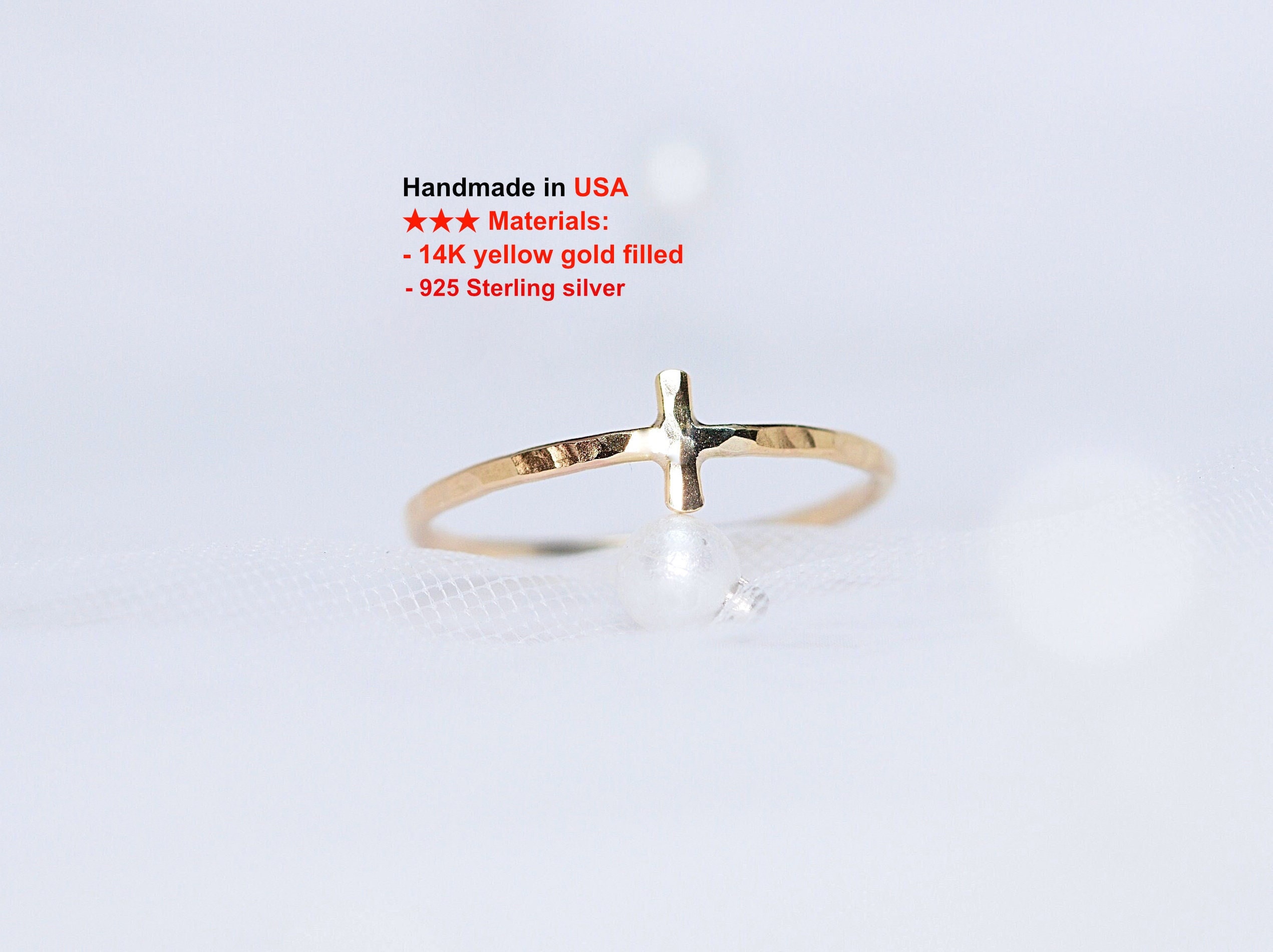Gold Kreuz Ring - Kreuz Ring - Stapelring 14K Gold filled - Stapelring aus Gold oder Sterling Splitter - Zierlicher Kreuz Ring Geschenk Daumenring
