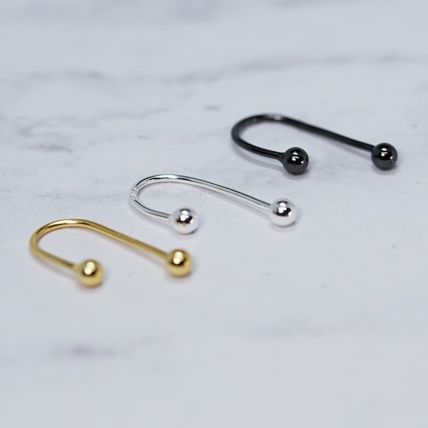 Sterling Silver Huggie Hoop Earrings - Ball End Stud Earrings- Open Hoop Sterling - Tiny Stud earrings-  Line Ear-Screw Back Earrings