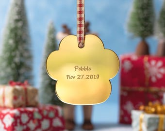 Personalized Pet Ornament, Gold Paw Print Bauble Christmas Decor 2026