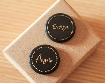 Paar Entscheidung Münze, individueller Name, Ebenholz, doppelseitige Lasergravur mit Gold Fill