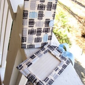 Passport cover/ luggage tag/ Black Blue luggage print