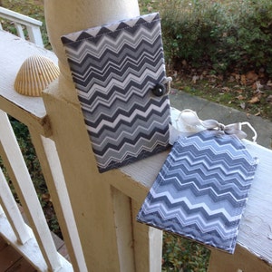 Passport cover/ luggage tag/ light gray dark gray and white chevron