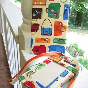 Passport cover/ two luggage tags /Multi-colored luggage on light yellow