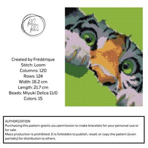 Modèles de tapisserie - Perles Miyuki - PDF à téléchargement immédiat - Chat aux yeux verts - Métier à tisser et peyote