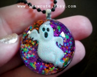 Ghostly Halloween Necklace, Haunting Ghost Statement Necklace, Halloween Party Accessory by isewcute in Ohio