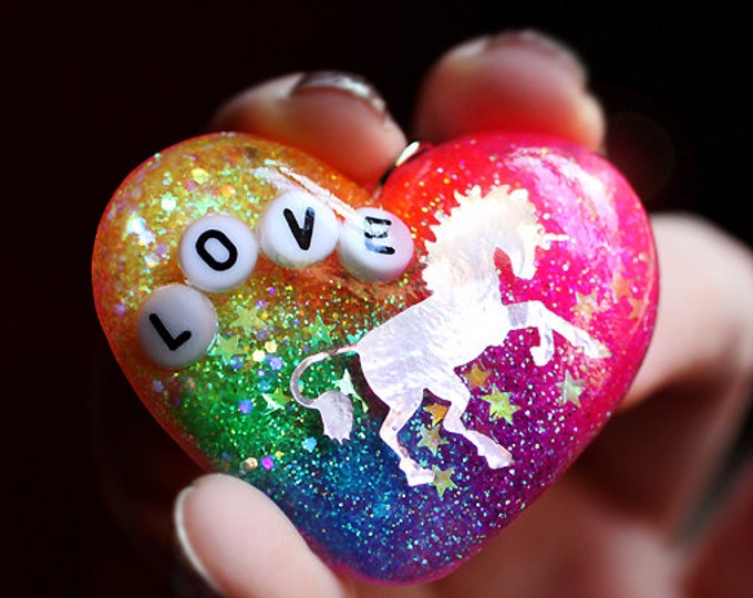 Unicorn Jewelry Unicorn Love Glitter Necklace Rainbow Heart - Etsy