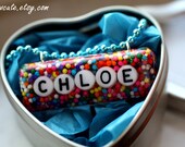 Best Friend Gift, Name Necklace Personalized Your Name, Gift for Her, Personalized Jewelry, Rainbow Sprinkles Bar Pendant Handmade, isewcute