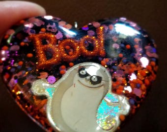 Handcrafted Ghost Halloween Statement Necklace, Huge Resin Heart Pendant made by isewcute