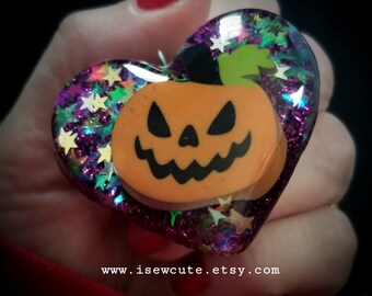 Kids Halloween Necklace with Spooky Jack O'lantern Pumpkin, Autumn Statement Jewelry Made by Hand in Ohio by isewcute