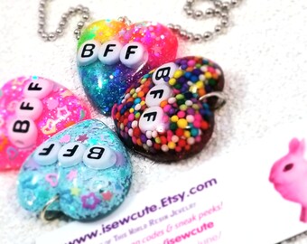 BFF sparkle heart friendship necklaces handcrafted by isewcute