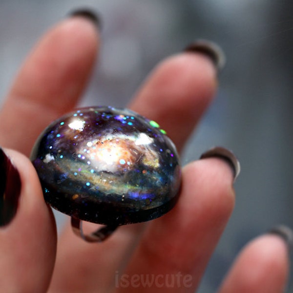 Pinwheel Galaxy M101 Fashion Statement Glitter Hubble Photo Stardust Ring Modern Resin Jewelry Giant Dome Resin Fashion Ring by isewcute