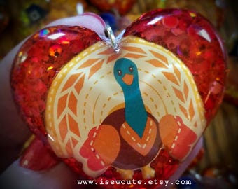 Handcrafted Glitter Resin Turkey Pendant Necklace, Thanksgiving Statement Jewelry by isewcute on Etsy