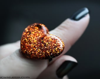 Halloween Ring, Tourmaline Orange Glitter Ring, Handcast Resin, scintillating glittery sparkle, Resin Ring, Handmade Orange Ring by isewcute