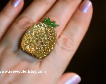 Pineapple Ring, Summer Jewelry, Gold Glitter Resin Ring, Cute Tropical Fruit Jewelry, Be a Pineapple Wear a Crown Stand Tall & Stay Sweet,