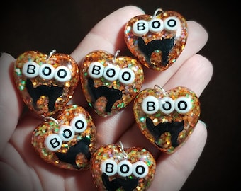 Boo Boo Kitty Halloween Necklace with Scaredy Cat, Orange Sparkles, Halloween Party Treat, Spooky-cute Resin Necklace by isewcute