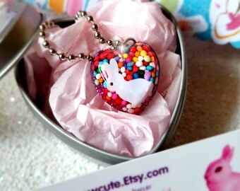 Bunny Sprinkles Necklace, State Fair Children's Gift Idea, Girls Rabbit Jewelry, Unique Bunny Rainbow Necklace Handcrafted by isewcute