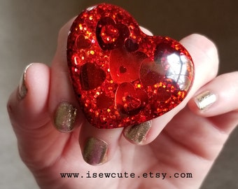 Huge Sparkly Red Heart Ring, Big Red Resin Sparkle Heart Ring, Cute Love Gift for Girlfriend Wife Partner by isewcute