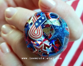 July 4th Star Spangled Ring, Summer Outdoors Red White Blue Summer Party 4th of July Inspired Jewelry made in the USA by isewcute