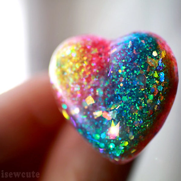 Waterproof Beach Jewelry Rainbow Ring ...a sparkly summertime heart shaped party glam ring full of glitter... handmade by isewcute